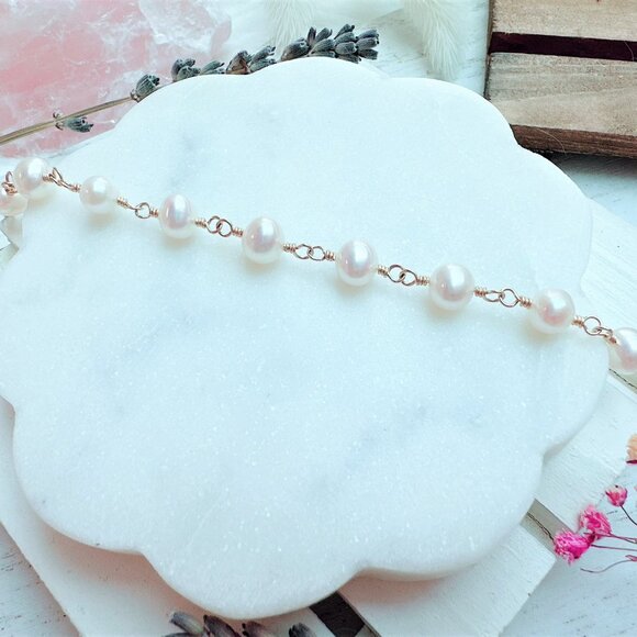 Handmade White Freshwater Pearl Bracelet | 14k Gold Filled - Picture 5 of 5